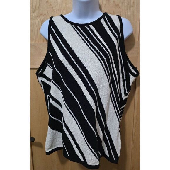VTG Jones New York Black & White Striped Sleeveless Knit Top XL - Picture 1 of 8